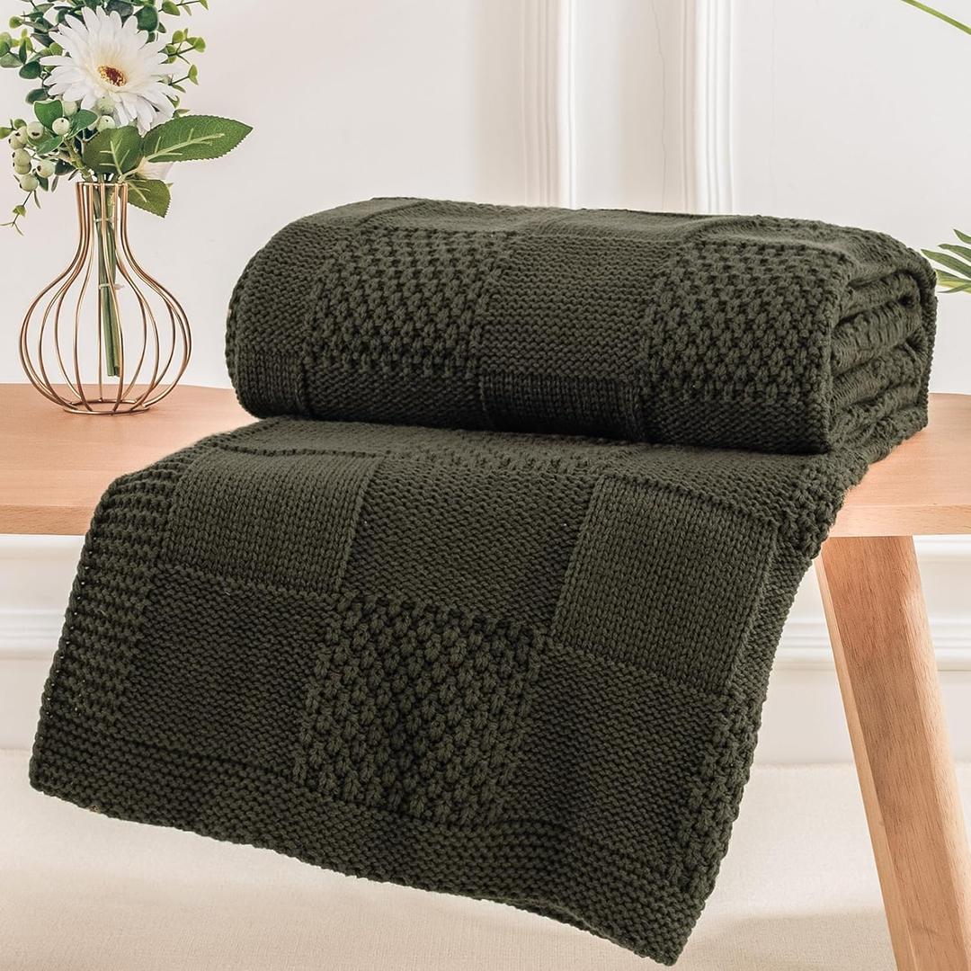 NEXHOME PRO Knit Throw Blanket,Classical Checkered Blanket for Couch,Cozy Warm Knitted Throw Blanket for Bed Sofa Living Room, Decorative Stretched Throw, Lightweigh,50"X 60" Burnt Olive