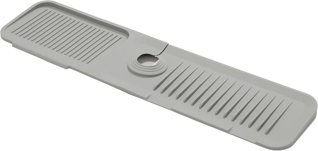 GREATLINK Kitchen Sink Splash Guard - Sink Protectors for Kitchen Sink Organizer - 24'' Silicone Faucet Guard & Draining Mat - Kitchen Gadgets & Camper Accessories - Drying Mat for Counter, Grey