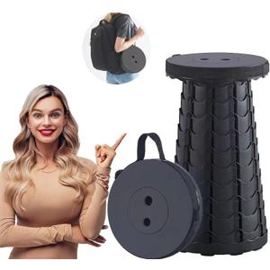 Upgraded Portable Folding Stool, Camping Retractable Seat for Adults Outdoor, Travel, Barbecue, Fishing, Waiting in Line Lightweight Chair 2023 Second Generation (Black)