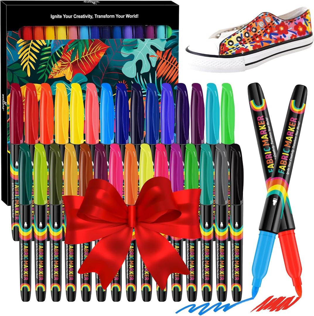 2 x WINSONS 30 Fabric Markers Pens Set, Indelible & Permanent Fabric Paint Pens, Fine Tip Textile Marker Pen for Clothing, Laundry-Safe Art Markers, Non-Toxic, Quick-Dry