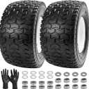 (2-Pack) 13x6.5-6 Flat Free Lawn Mower Tires & Wheels, 13x6.50-6 Solid Tires for Riding Mowers, Garden Tractors & Golf Carts, 3" Centered Hub with 3/4" & 5/8" Bearings Included