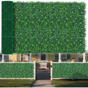 Fake Boxwood Grass Wall Roll with White Flower, 48"x120" (40 sqft)