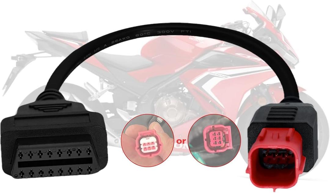 6 Pin OBD2 Adapter Cable,Fit for Guzzi Kawasaki Suzuki Yamaha Piaggio Vespa Honda Motorcycle OBD Diagnostic Cable,Euro5 6-pin Connector fits CAN Bus and K-Line,Work with Code Reader