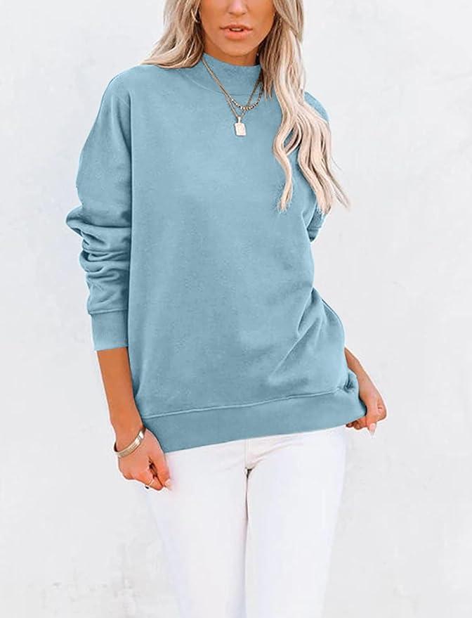 TICTICMIMI Women's Casual Long Sleeve Sweatshirt Tops Mock Turtleneck Lightweight Tunic Fall Pullover with Pocket
 XL Blue