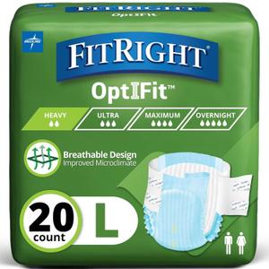 FitRight Adult Diapers, Extra Heavy Absorbency, L (Waist Size 44in-56in), 20 Count, OptiFit Incontinence Briefs for Men and Women, Disposable, Moisture Wicking, Leak Protection