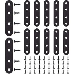 12 Pcs Flat Straight Brace Flat Straight Bracket Stainless Steel Flat Plate Straight Brackets Metal Mending Joining Plates for Wood Furniture Repair Fixing Bracket Connector with Screws (Black)
