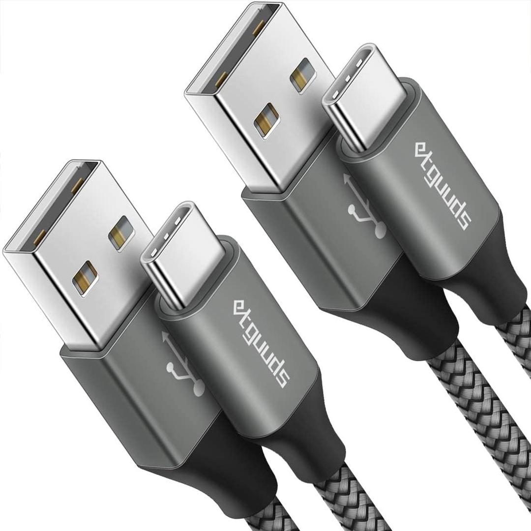 Etguuds USB A to USB C Cable 6ft, 2-Pack, 3A Fast Charging Type C Charger Cord for iPhone 17 16 15 Pro Max 16e 17 Air, Samsung Galaxy S25 S24 S23 S22 S21 S20 A17 A16 A56 A55 Flip Fold, Gray