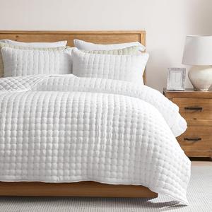 WDCOZY White California Cal King Size Quilt Bedding Sets with Pillow Shams, Oversized Lightweight Soft Bedspread Coverlet, Quilted Blanket Thin Comforter Bed Cover, 3 Pieces, 118x106 inches