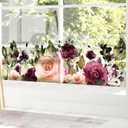 Transparent Floral Window Sticker, Removable Static Cling Double-Sided Decal Clings for Glass Windows Door Decor, Burgendy Pink Rose Garden