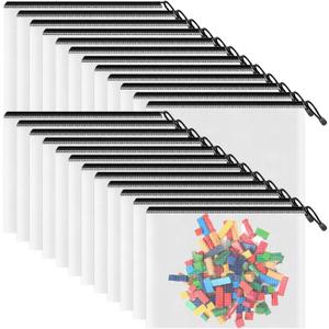 Smarpau A5 Mesh Zipper Pouch, 24 Pack 9.5" x 7.1" Plastic Zipper Pouches for Organizing, Multipurpose Waterproof Zip Bags for Travel Office Home Storage, Black