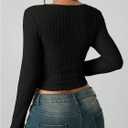 SOLY HUX Women's Long Sleeve Crop Tops Y2k Square Neck Ribbed Knit Going Out T Shirts (Black, M)