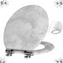 Angel Shield Marble Toilet Seat Durable Molded Wood with Quiet Close,Easy CleanQuick-Release Hinges  Round-16.5“, Gray Marble-Round