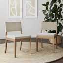 Nathan James Linus Modern Upholstered Dining Chair with Solid Rubberwood Legs in a Wire-Brushed Brown Finish, Natural Flax/Brown, Set of 2