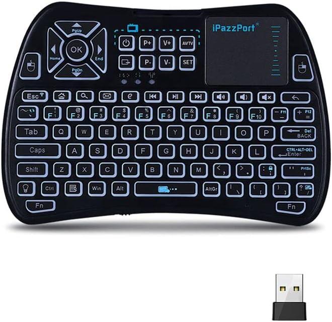 iPazzPort Bluetooth Mini Keyboard (IR Learning) Touchpad Mouse, Backlit 2.4GHz Wireless Keypad Remote Controller for Tablets, Smart TV,Fire Stick, Android TV Box KP-61SM (Bluetooth and 2.4G)