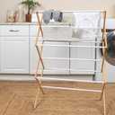 Household Essentials Bamboo Folding Clothes Drying Rack | White Finish, 11 Dowels & Flat Drying Shelf | Eco-Friendly, Collapsible Laundry Rack for Dorms, Apartments & Small Spaces | Fully Assembled, 29"