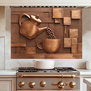 Kitchen Wallpaper and Stove Backsplash Stickers Waterproof PVC Peel and Stick Decals with Coffee Pot Cup Bean Design for Kitchen Home Decor 35 4 x 23 6 Inch