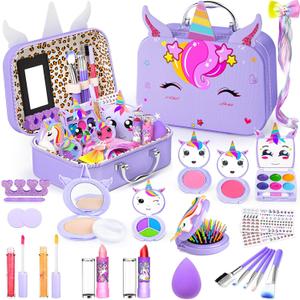 Kids Makeup Kit for Girl - Non-Toxic Kids Washable Makeup Girls Toys, Girls Makeup Kit Princess Toys Real Play Makeup Set Birthday Girls Gift for Ages 3 5 6 7 8 9 10-12 Year Old, Purple
