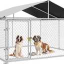 Outdoor Dog Enclosure with Roof, 10'x10' Dog Kennel Outside with Metal Gate, Dog House Large Dogs for Yard