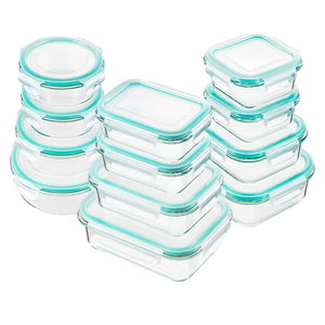 Bayco Glass Food Storage Containers with Lids, [24 Piece] Meal Prep, Airtight Bento Boxes, Leak Proof (12 lids & 12 Containers) - Blue