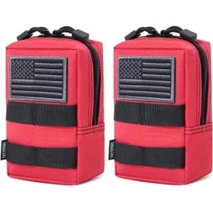 2 Pack Molle Pouches - Tactical Compact Water-Resistant EDC Pouch (Red)