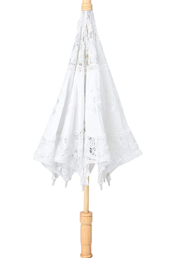 Ejoyous Lace Umbrella, Vintage Wedding Lace Embroidery Bridal Parasol for Decoration, Bride Photo Props, Lady Costume (Large)