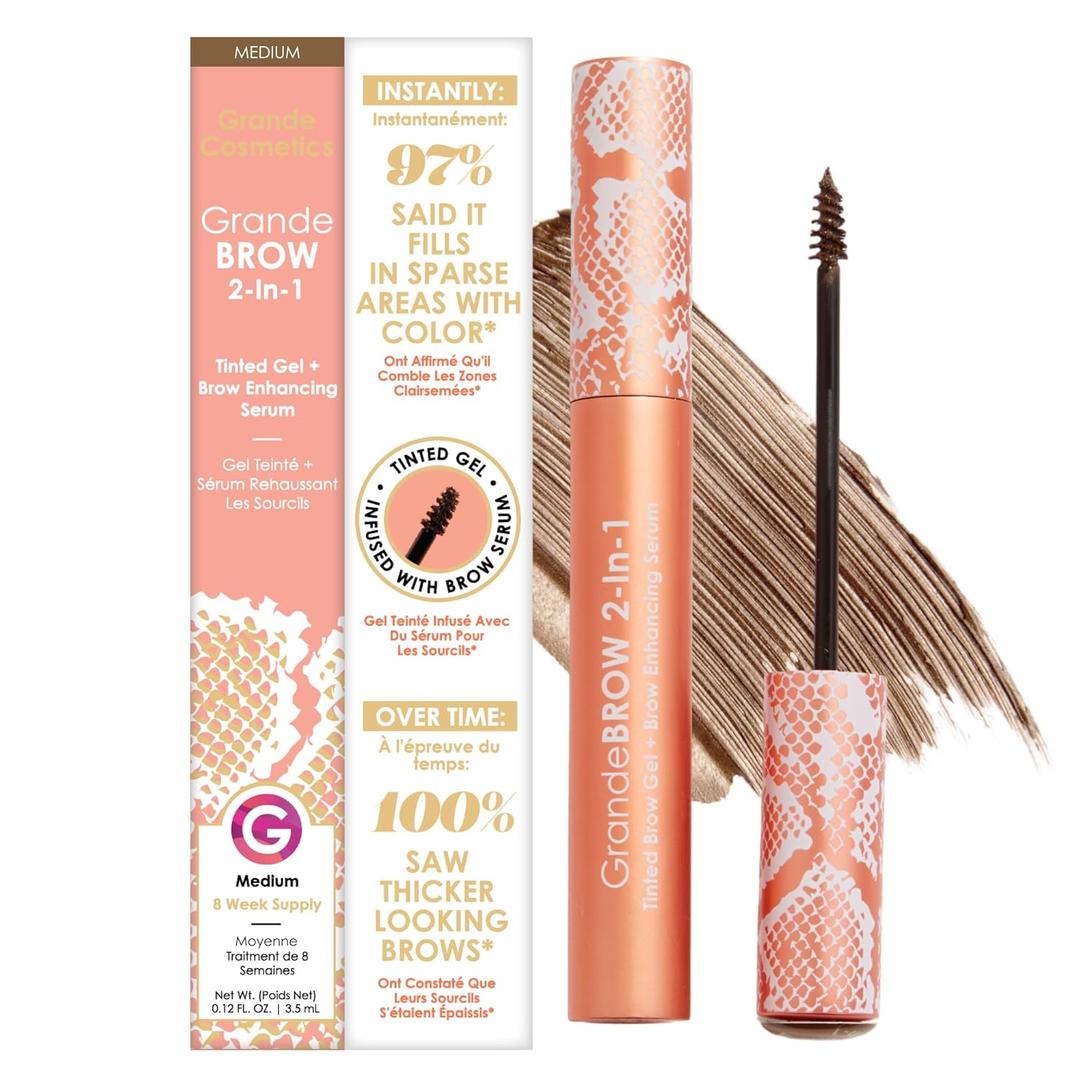 Grande Cosmetics GrandeBROW 2-in-1 Tinted Brow Gel + Brow Enhancing Serum (0.12 Fl Oz (Pack of 1), Medium) Grande Cosmetics GrandeBROW 2-in-1 Tinted Brow Gel + Brow Enhancing Serum (0.12 Fl Oz (Pack of 1), Medium)