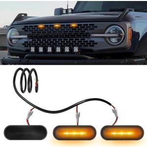 3-PCS LED Grill Lights for Ford Bronco 2021 2022 2023 2024 2/4-Door OEM Grille Lamps Kit Bronco Accessories Fit Badlands Wildtrak & Everglades (Smoked Black)