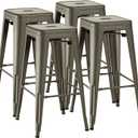 Furmax 30 Inches Metal Bar Stools - High Backless Indoor-Outdoor Stackable Kitchen Set of 4 (Gun)