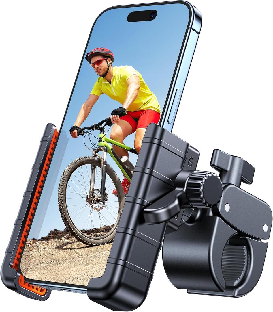 Coolpow Bike Phone Holder for BikeCamera Friendly Ultra Stable Motorcycle Phone Mount1s Lock Bike Cell Phone Holder Clamp for iPhone 17 Pro Max 16 15 14, All 4.7-7" Smartphones