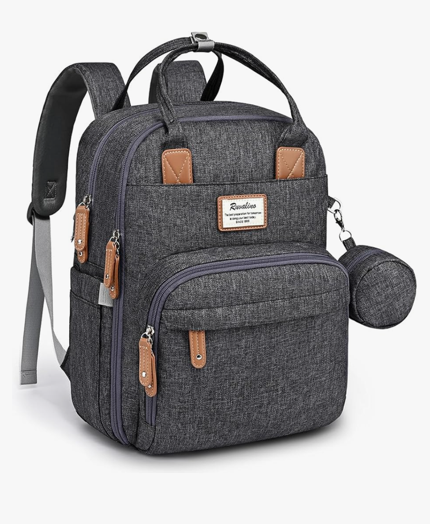 RUVALINO Diaper Bag Backpack, Multifunction Travel Pack Maternity Baby Changing Bags, Large Capacity, Waterproof, Dark Gray