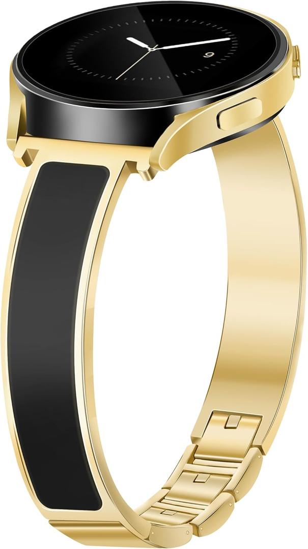 Gold Slim Watch Bands Women 20mm Compatible with Samsung Galaxy Watch Watch 7/6/5/4/Active 2/4 Classic/6 Classic/5 Pro/FE 40mm 42mm 43mm 44mm 45mm 46mm 47mm, Jewelry Dressy Cute Bracelet Metal Strap (A1 Gold-Black (Only 20mm))