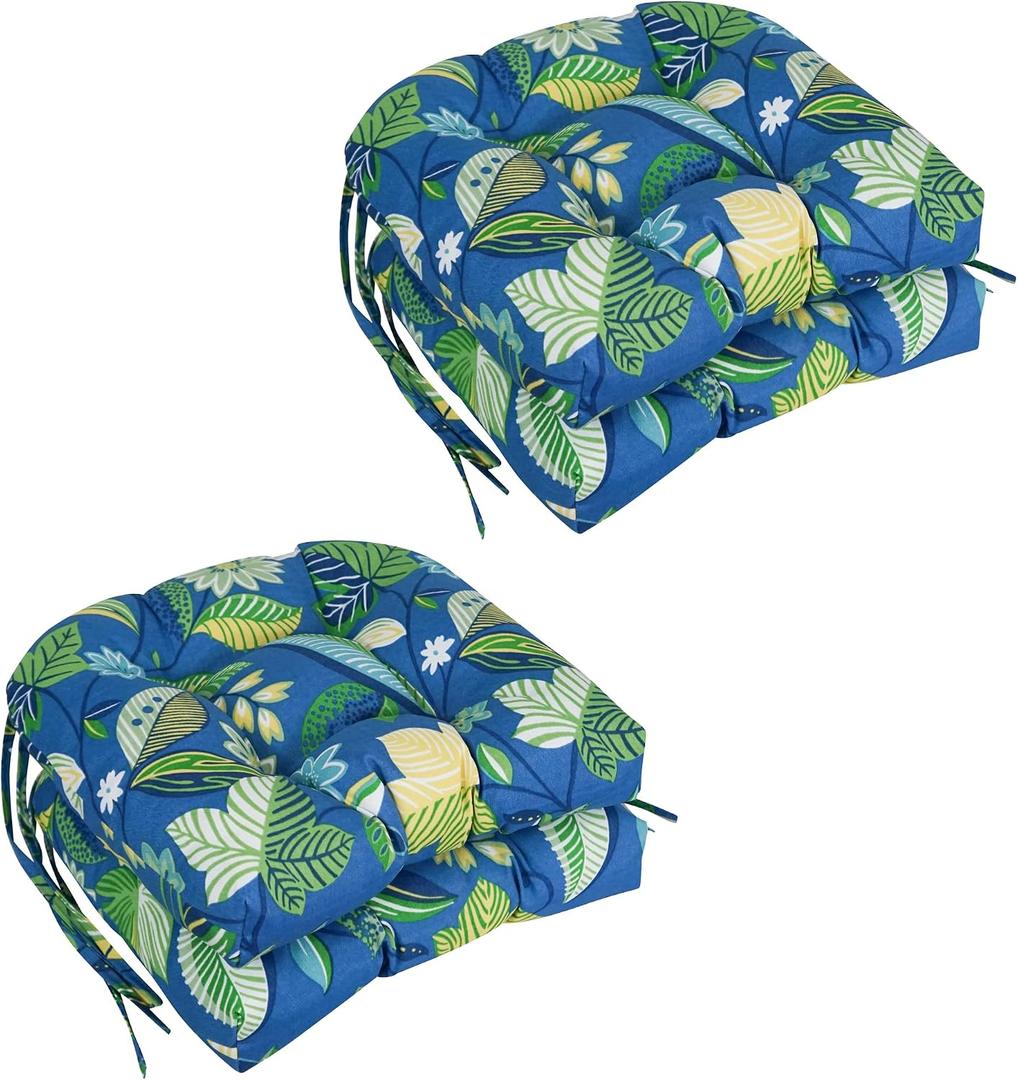 Blazing Needles Spun Polyester Patterned Outdoor U-Shaped Tufted Chair Cushions Set, Set of 4, 16", Skyworks Caribbean