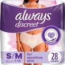 Always Discreet for Sensitive Skin Underwear, Four Times Skin Protection, Dermatologically Tested, Fragrance-Free, Maximum Absorbency, Small/Medium, 28 Count