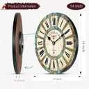 VIKMARI 14 Inch Wooden Wall Clock Battery Operated Retro Rustic Decorative Clock with Roman Numerals Round Shabby Chic for Kitchen, Living Room, Bedroom