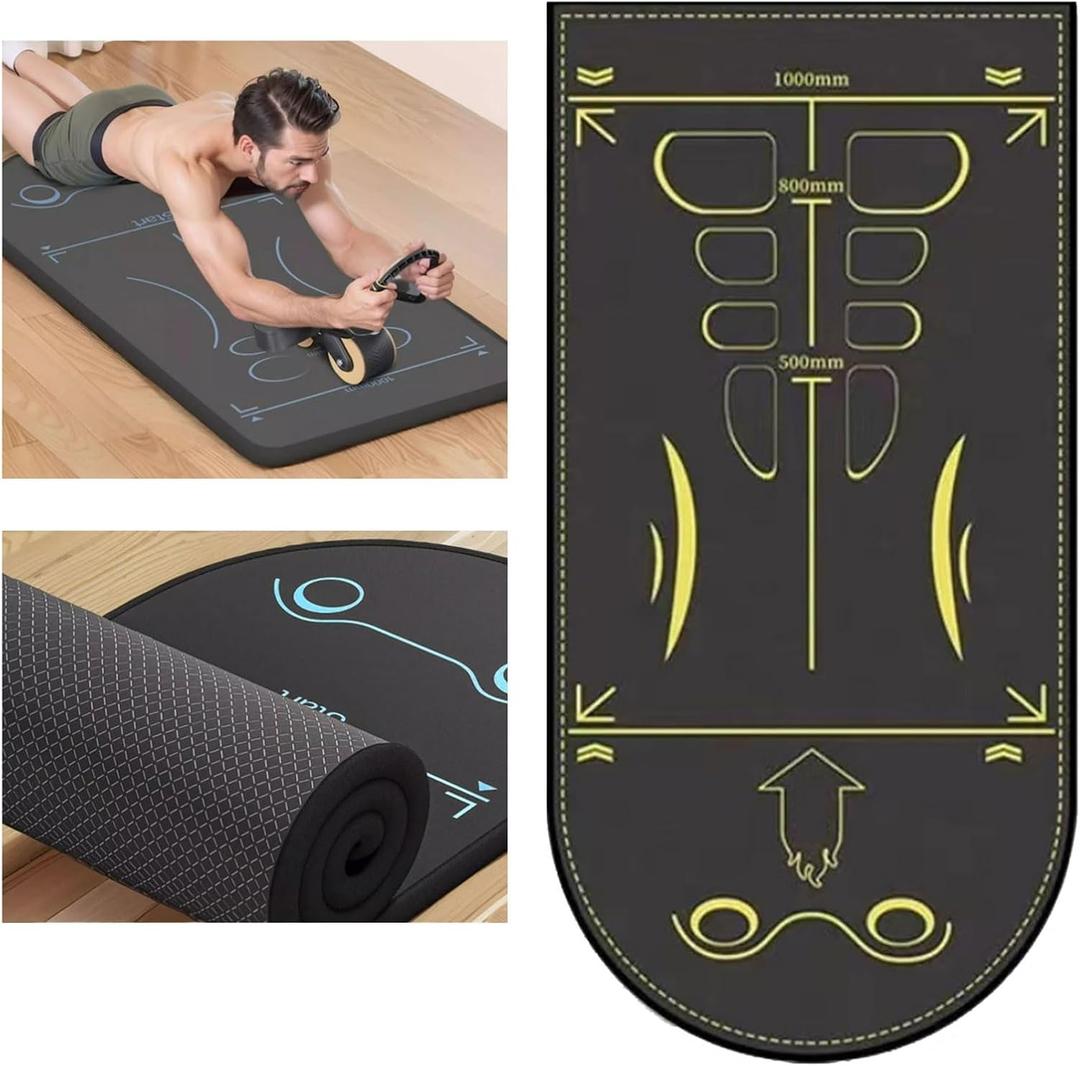 Exercise Equipment Mat for Ab Roller Wheel, Non-Slip Exercise Mat Extra Long Sound Insulation Knee Mat The Joints Protect For Abdominal Yoga Floor Workouts (Yellow-Black)