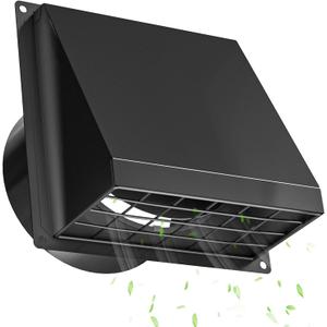 Hon&Guan Dryer Vent Cover Outside with Removable Mesh, Wall Mount Extractor Vent with Rubber Cushioned Non-Return Flap, High Quality Iron Outside Dryer Vent Cover for House (Black, 6 Inch)