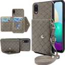 Compatible with Samsung Galaxy A02 Wallet Case with Crossbody Shoulder Strap and Stand Leather Credit Card Holder Cell Accessories Lanyard Phone Cover for A 02 5G 02A Ao2 M02 Women Grey
