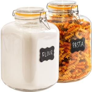Galashield Gallon Glass Jars with Airtight Lid Large Glass Flour Sugar Storage Containers Canisters Leak-proof Lid Labels and Marker (2 Pack)