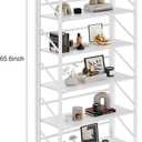 JSB No Assembly Folding Bookshelf, 6 Tier Industrial Metal Book Shelf for Storage, Vintage Wood Foldable Bookcase for Living Room, Bedroom, Office Organization Shelves