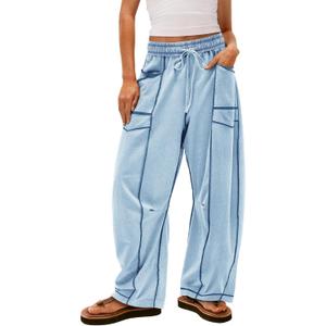 Yanekop Women's Baggy Wide Leg Palazzo Pants (Blue, S)