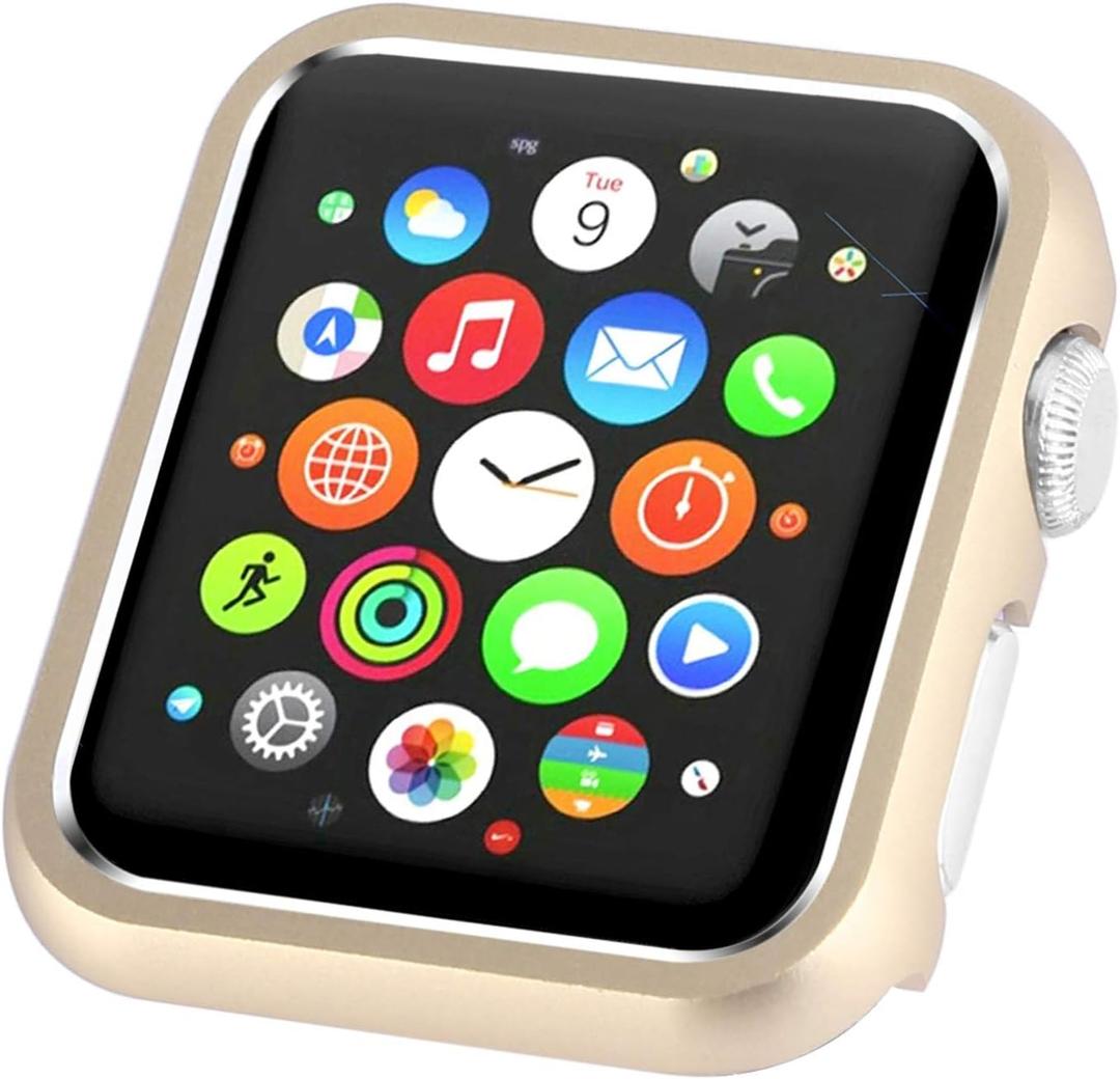Compatible with Apple Watch Case 44mm 40mm Series 6 5 4 SE, Metal Bumper Protective Cover Aluminum Alloy Frame Bling Shiny Shockproof Protector Shell Compatible iWatch (Matte Gold, 40mm)