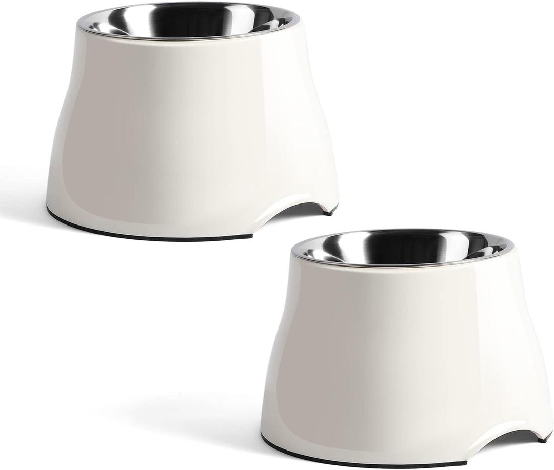 Fluffydream Elevated Dog Bowls, Prevention of Vertebrae Disease, Non-Slip With Stainless Steel Bowl, High Capacity Food Bowls (SnowWhite 2 Packs, L 860ML / 3 Cups)