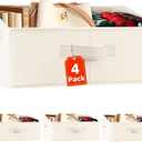 Criusia Closet Organizers Bins 4 Pack - Large Closet Shelf Organizer with Handles - Fabric Trapezoid Home Organization and Storage Baskets for Organizing Clothes Toy Blanket Towel Purse Hats (Beige)