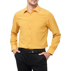 Men's Long Sleeve Dress Shirts Regular Fit and Wrinkle Free Stretch Buttown Down Shirt with Pocket (M)