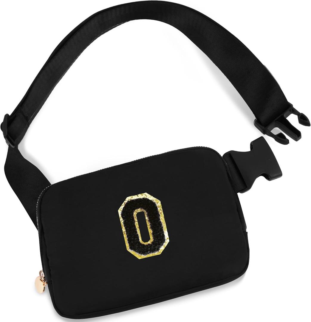 Uygafly Personalized Belt Bag for Women Girls - Fashion Mini Waist Packs with Adjustable Strap - Trendy Travel Fanny Pack Crossbody Bags with Initial Letter - Teen Gifts | Black,Black O