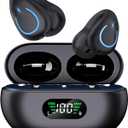 Clip On Earbuds, Wireless Bluetooth 5.3 Lightweight Comfort Bone Conduction Open Ear Headphones with LED Digital Display Charging Case Sport Built-in Mic IPX7 Waterproof for Running Fitness, Black