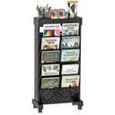 6-Tier Mobile Bookshelf, Rolling Bookcase Book Storage Rack, Movable File Folder Organizer Cart with Wheels for Home Study Office Living Room Classroom, Black