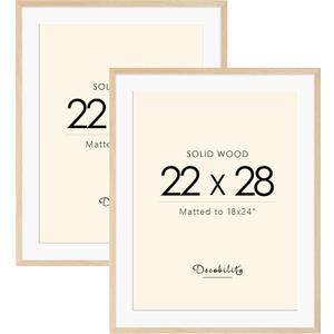 Decobility 22x28 Solid Wood Poster Frame, Natural Wood Picture Frame with Paper Mat, Display picture 18x24 with mat or 22x28 without Mat, Set of 2 Oak Wood Grain Picture Frame