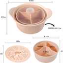 Microwave Silicone Steamer, 3-Compartment for Veggies Fish & Baby Food, 4-in-1 Pot with Lid & Basket, Oven & Dishwasher Safe, Easy Clean, Food Grade (Pink)