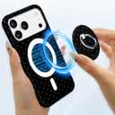 Jusy Compatible with Magsafe Polka Dot Phone Case for iPhone 11, Cute Aesthetic Magnetic Ring Holder Stand Case, Soft TPU and Hard PC Protective Phone Cover for Women Girls - Black Polka Dot